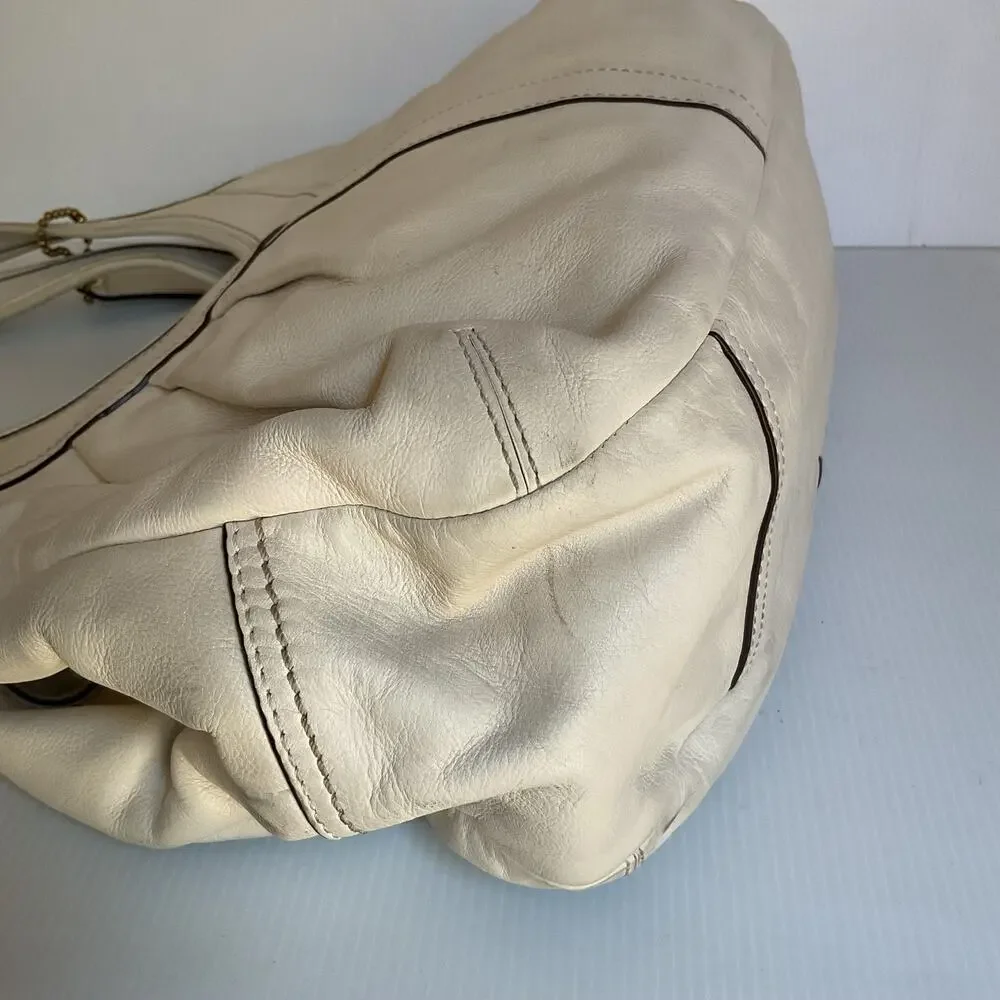 Vintage Coach Ergo 12248 Pleated Kisslock Cream Leather Satchel Y2K